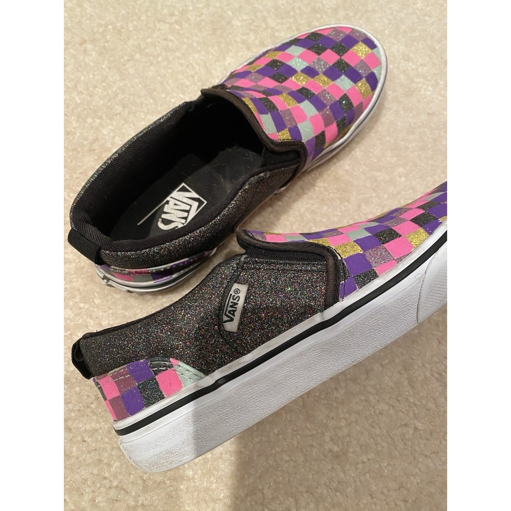 Youth 3.0 VANS Slip On Multicolored Checkered Shimmer Skate Shoes Boys Girls